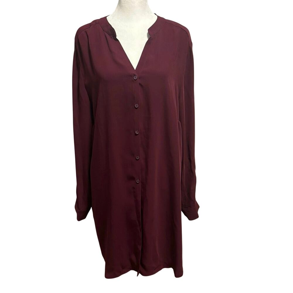 NEW Chicos Size 2 US L Button Front Tunic Top Blouse Wine V Neck